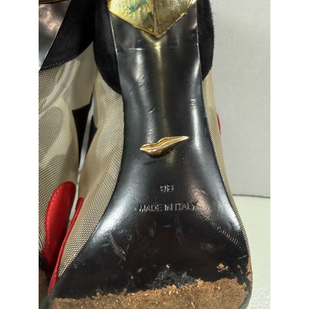 Diane von Furstenberg Black and Red Heart Suede Mesh Peep Toe Stiletto Heels Siz - Picture 11 of 11